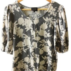 W5 Women's Fleece Top Puff Sleeve White/Gray - Size L